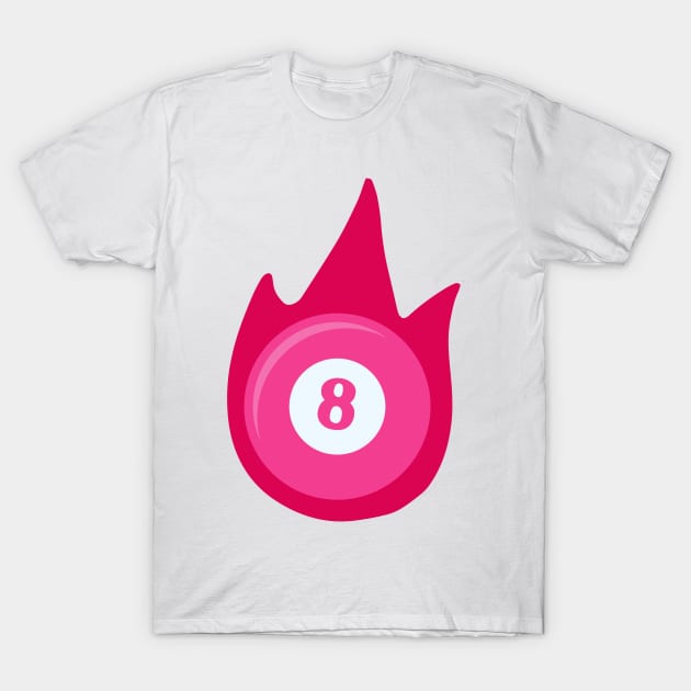 Flaming Pool Billiard Eight Ball in Pink T-Shirt by groovyfolk